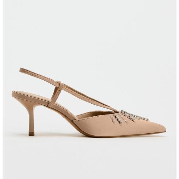 ZARA BLOGGER FAVE!!! Rhinestone Embellished Slingback Heels NWT 🤎 - Picture 16 of 16